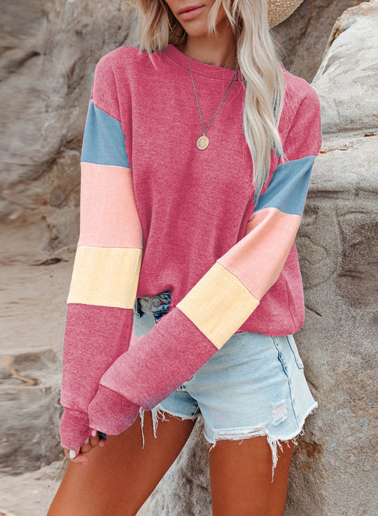 Damen Freizeitpullover mit buntem Ärmeldesign R&B