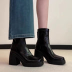 Damen modische Ankle Boots mit robustem Blockabsatz und eleganter Naht R&B