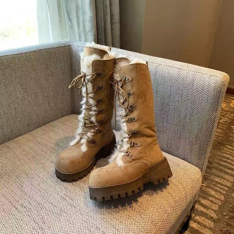 Damen Winterstiefel mit warmem Fellkragen und rutschfester Sohle R&B