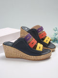 Damen Wedge-Sandaletten mit mehrfarbigen Riemen und komfortablem Korkfußbett R&B