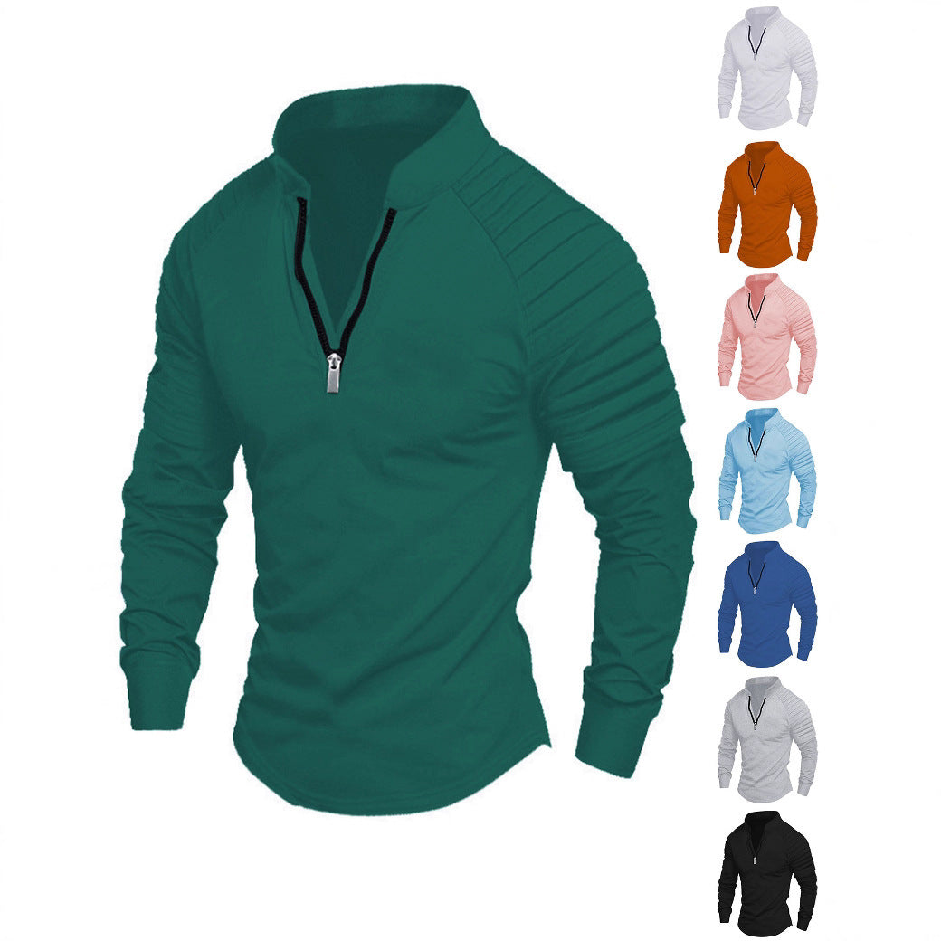 Herren Trainingsshirt mit hohem Kragen und dezentem Reißverschluss R&B