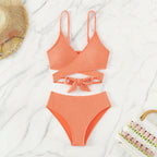 Damen Hochtailliertes Bikini-Set mit elegantem Wickeldesign R&B