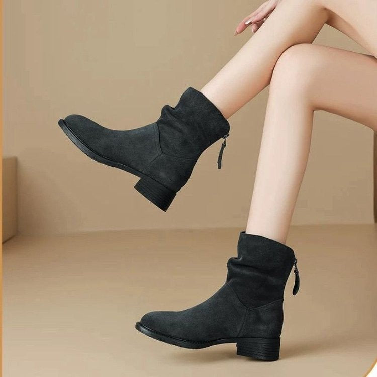Damen Modische Stiefeletten mit hohem Kragen und seitlichem Reißverschluss R&B