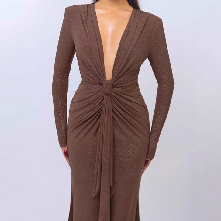 Damen Elegantes Wickelkleid mit tiefem V-Ausschnitt und figurbetontem Design R&B