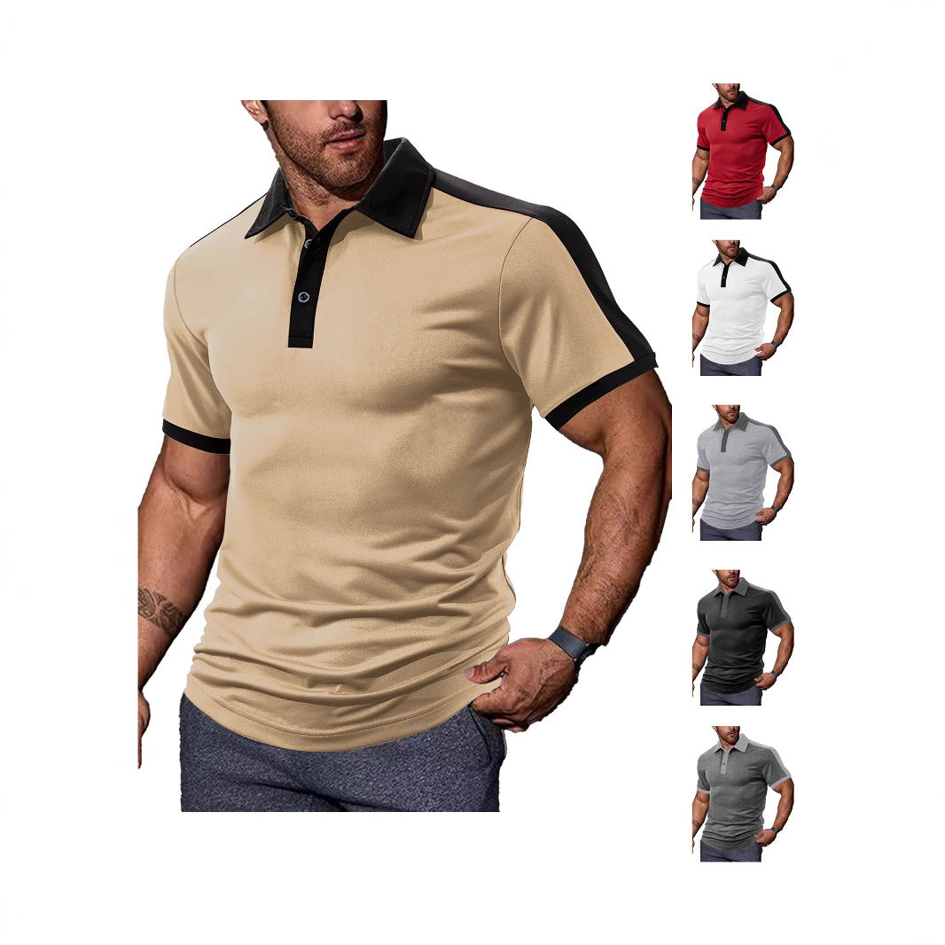 Herren nan figurnahes Kontrast-Poloshirt mit Schulterpasse und Hemdkragen R&B