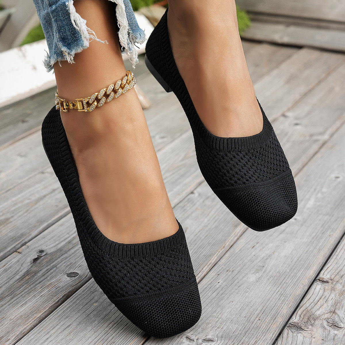 Damen atmungsaktive Slip-On Ballerinas mit flexiblem Netzdesign R&B