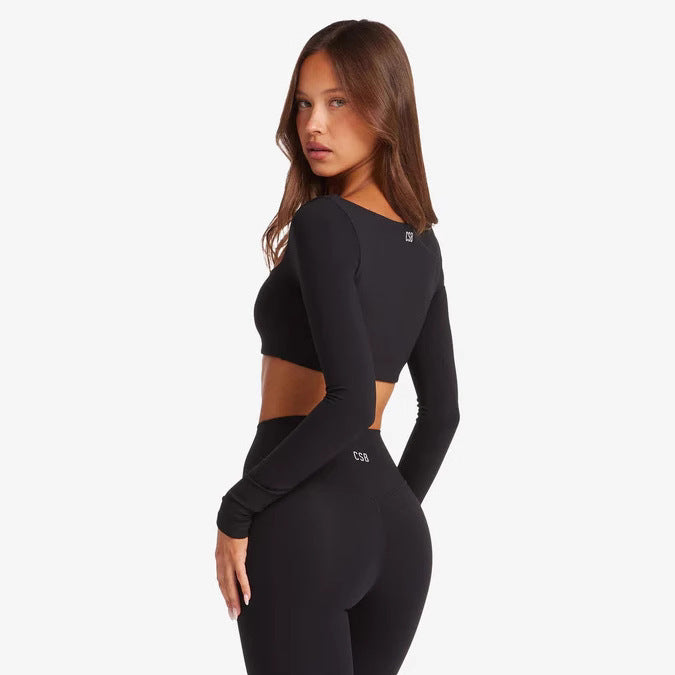 Damen Sportliches Langarm Crop-Top R&B