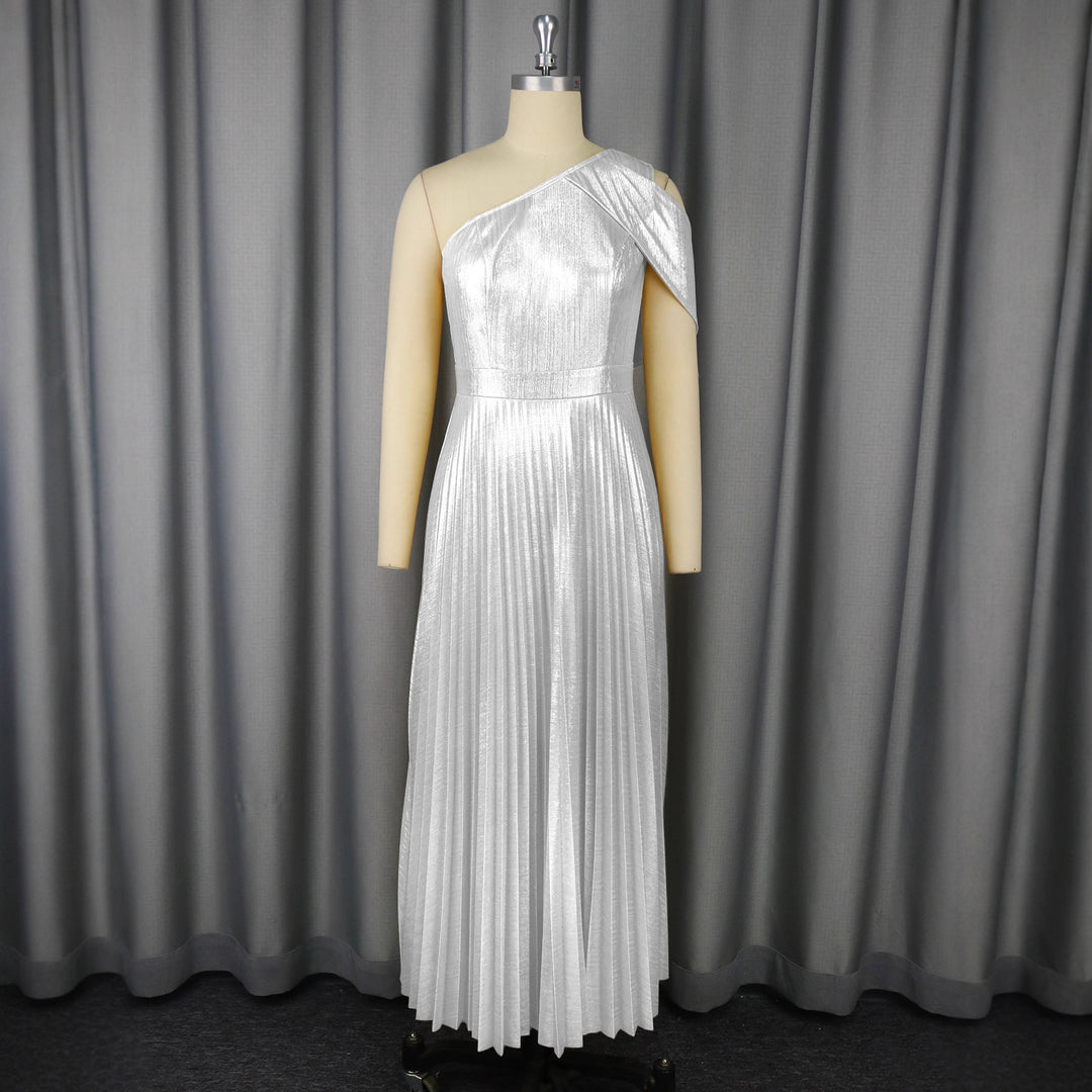 Damen Glamouröses Ein-Schulter Abendkleid mit Plissee-Falten R&B