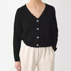 Damen Strickjacke mit filigranem Lochmuster und Wellenabschlüssen R&B
