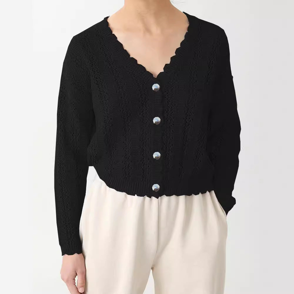 Damen Strickcardigan mit femininer Rüsche und Knopfdetails