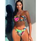 Damen Bandeau-Bikini mit floralem Design und cut-out Details R&B