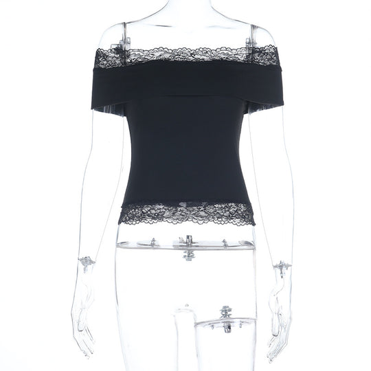 Damen schulterfreies Top mit Spitzenbesatz R&B