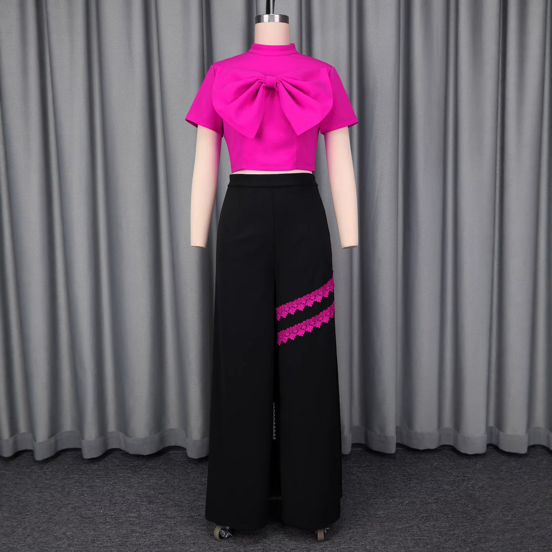 Damen Modische kurzärmlige Bluse mit dekorativem Schleifen-Detail R&B