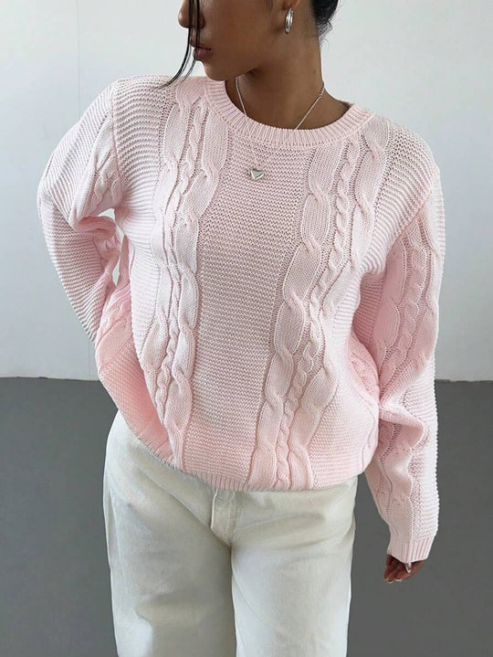 Damen Grobstrickpullover mit zeitlosem Zopfmuster und lässigem Schnitt R&B
