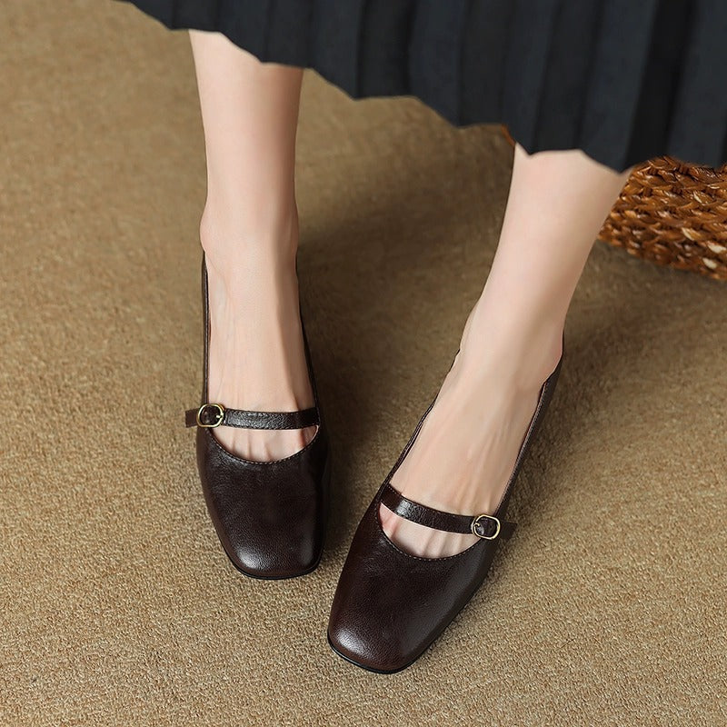 Damen Ballerina-Pumps mit dekorativem Riemchen und komfortablem Blockabsatz R&B