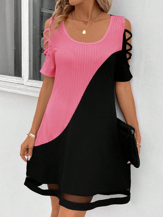 Damen modisches Freizeitkleid mit Cut-Out Ärmeln und asymmetrischem Design R&B