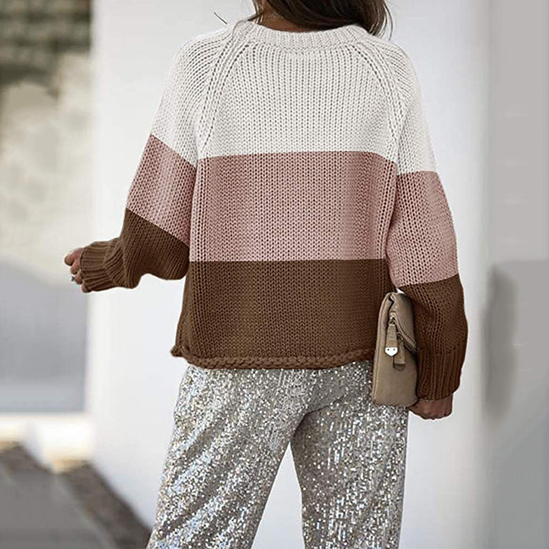 R&B | Zweifarbiger Strickpullover mit Blockmuster Acryl Lässig und Komfortabel