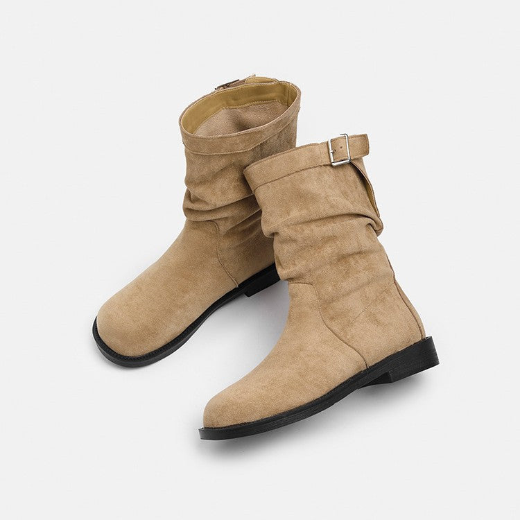 Damen Trendige Stiefel mit modischem Falten-Design und dekorativem Schnallenverschluss R&B