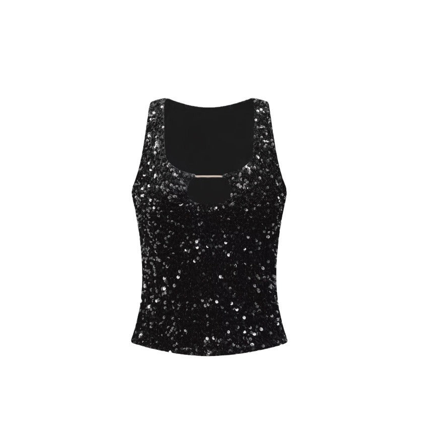 Damen Glitzerndes Crop-Top mit schimmerndem Effekt und scoop-cut Ausschnitt R&B