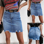 Damen Denim-Rock mit fransigem Saum und modernem Schnitt R&B