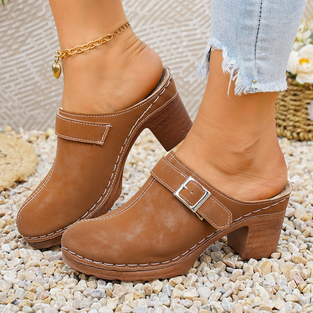Damen Clogs mit elegantem Riemen und komfortablem Blockabsatz R&B