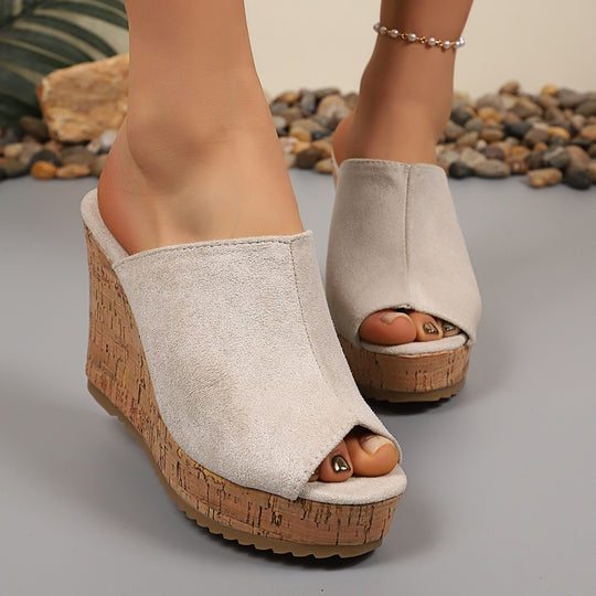 Damen Wedge-Pantoletten mit hochwertiger Korksohle und offenem Zehenbereich R&B