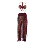 Damen elegantes Wickel-Badeanzug-Set mit floralem Design und Rüschen R&B