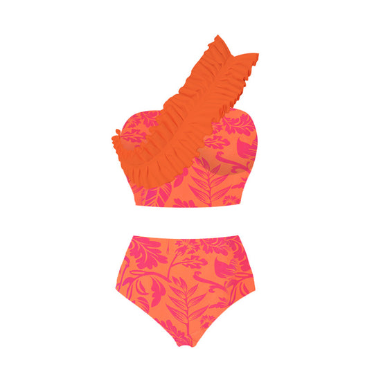Damen Bikiniset mit voluminösem Rüschendesign und passendem Maxirock R&B