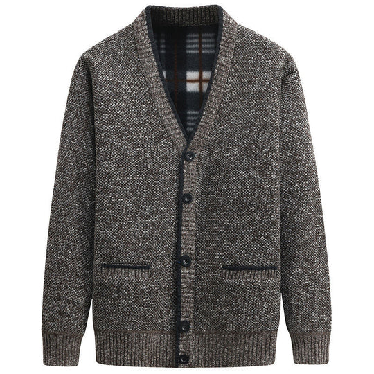 Herren Strickjacke mit kariertem Innenfutter und praktischen Taschen R&B