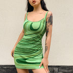 Damen ärmelloses Kleid mit modernem Wellenmuster R&B