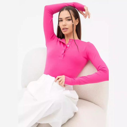Damen Langarm-Oberteil mit Knopfleiste und figurformendem Schnitt R&B