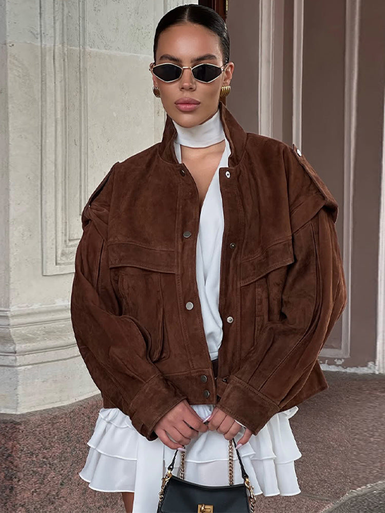 Damen Suede Oversized Jacke R&B