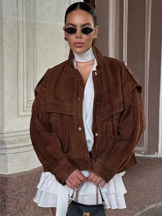 Damen Suede Oversized Jacke R&B