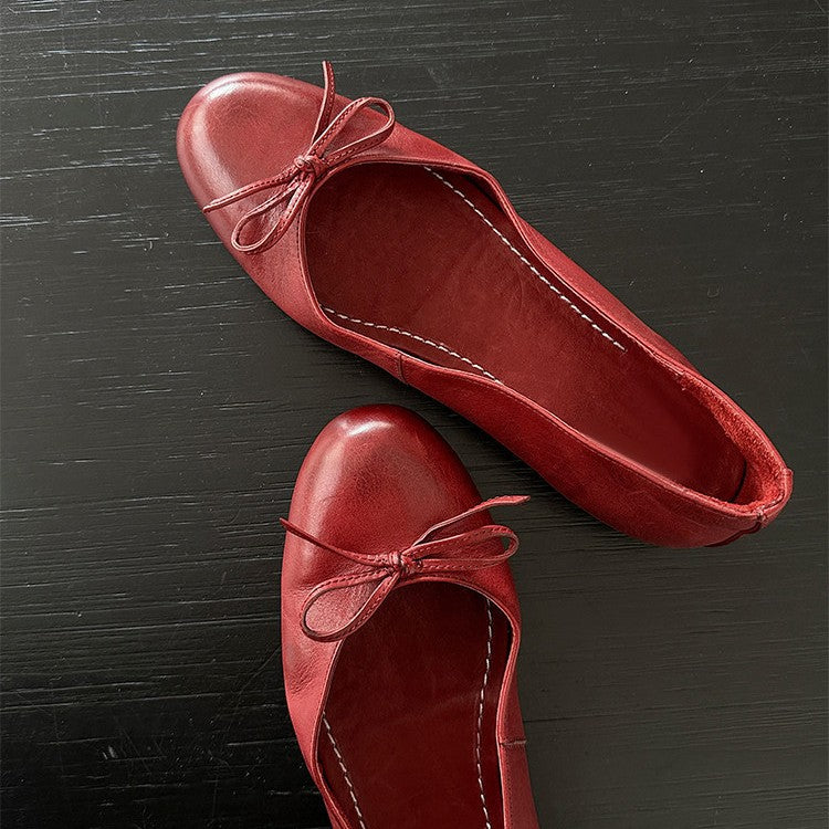 Damen Ballerina Schuhe aus weichem Leder mit elegantem Schleifendetail R&B