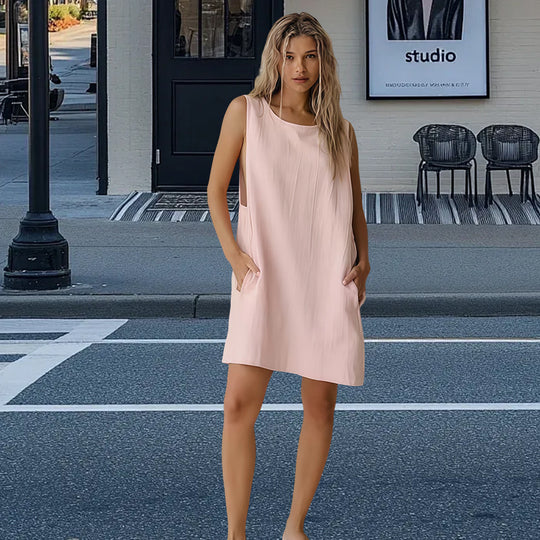 Damen Freizeit-Langarmkleid mit lockerem Schnitt und tiefem V-Ausschnitt R&B