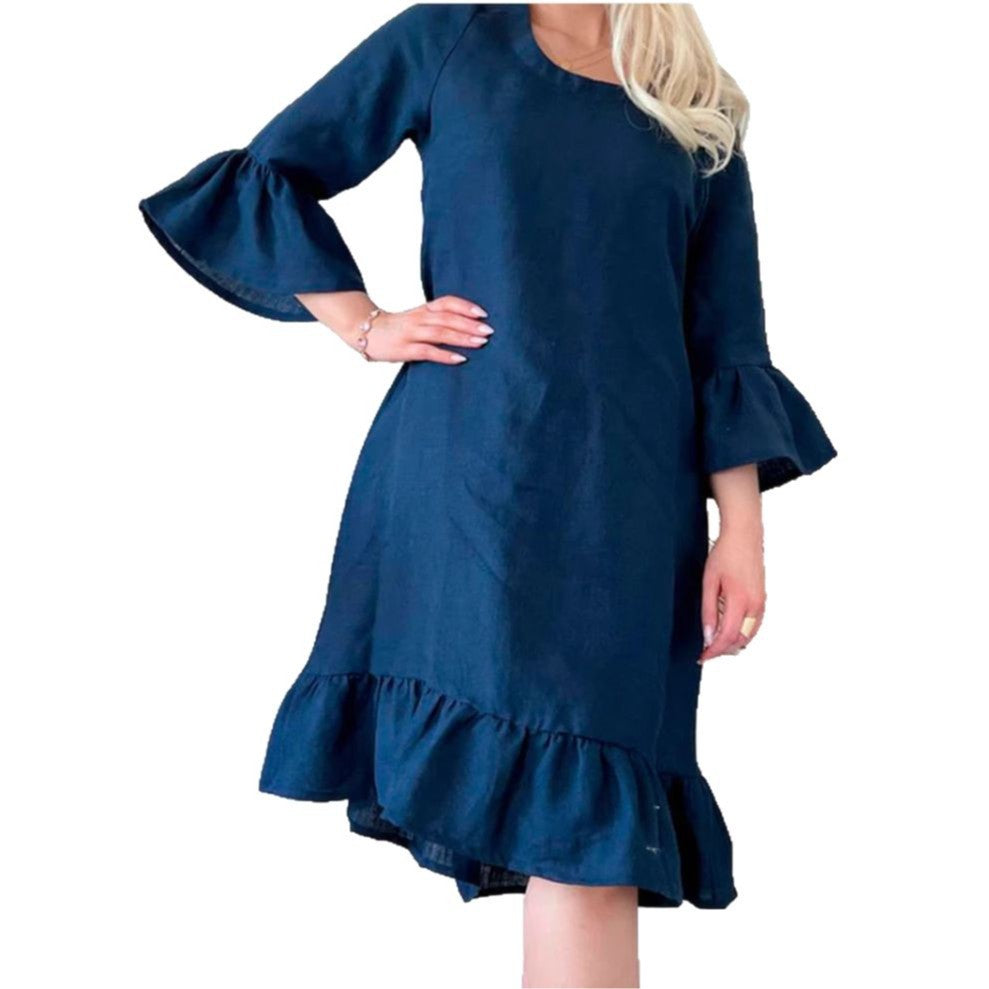 Damen Leichtes Leinenkleid mit Rüschendetails und weitem Schnitt R&B