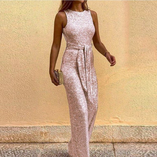 Damen Glamouröses Maxikleid mit glänzendem Paillettenbesatz und eleganter Taillenbindung R&B