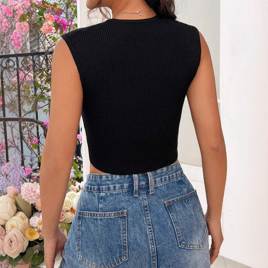 Damen Elegantes Crop-Top mit V-Ausschnitt und feiner Rippenstruktur R&B
