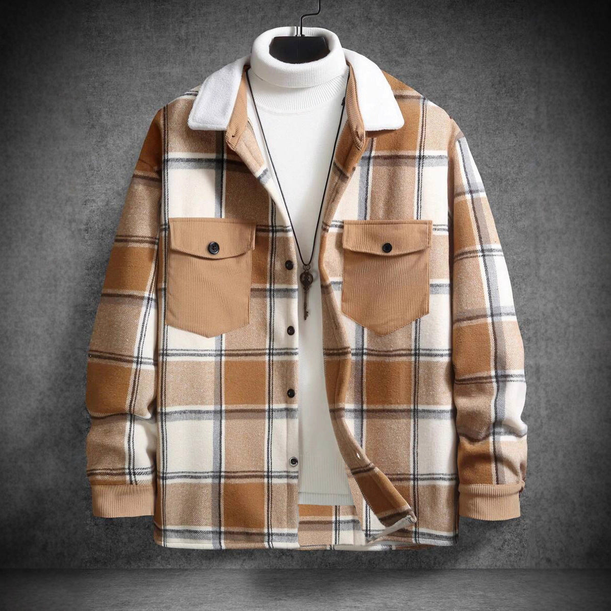 Herren Karo-Flanelljacke mit zwei Brusttaschen und weichem Kragen