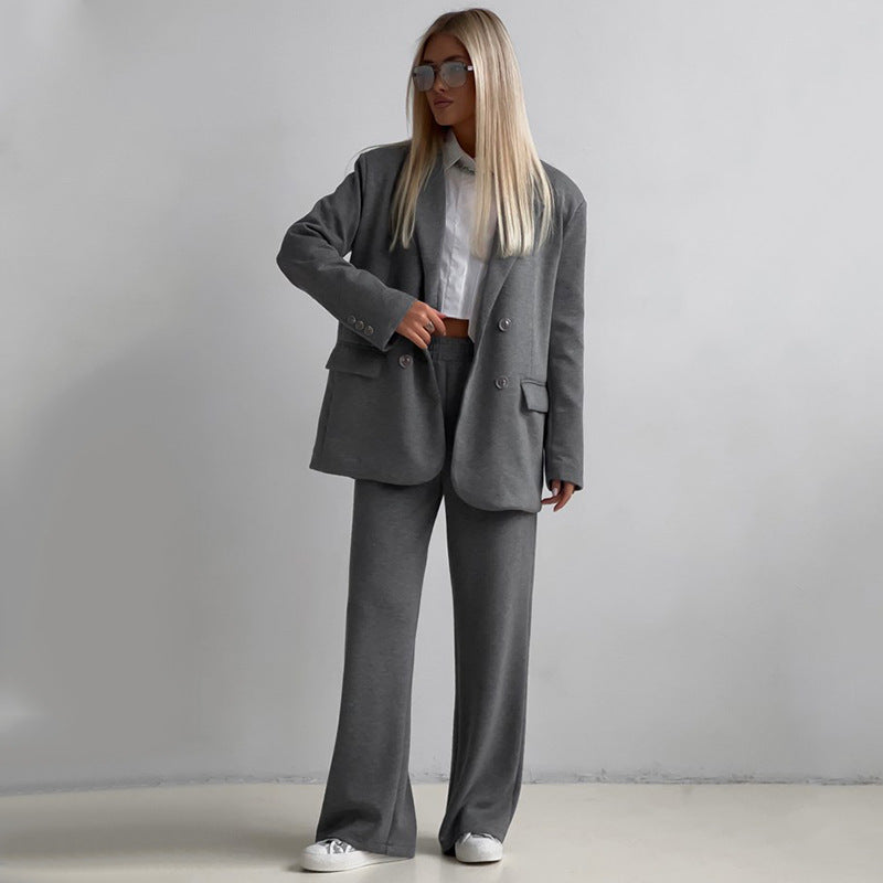 Damen elegantes lässiges Zweiteiliges Set mit oversized Blazer und weit geschnittenen Hosen