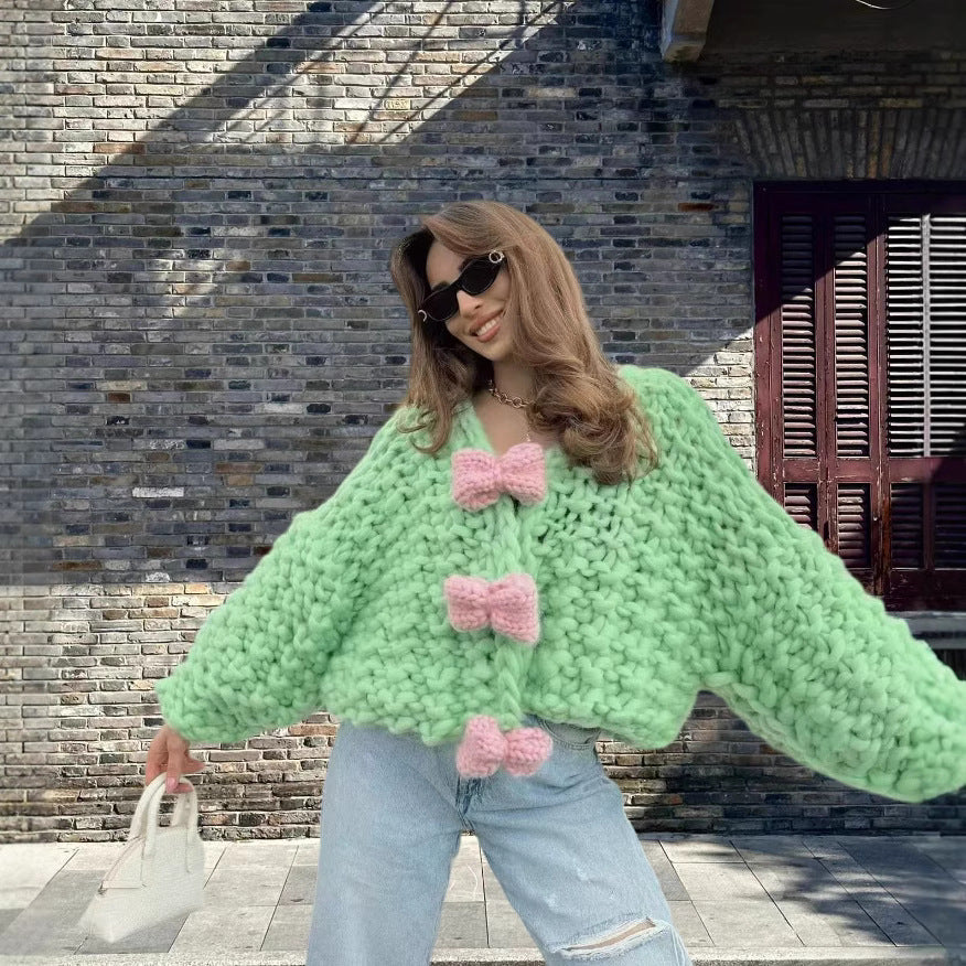 Damen Kuschelige Strickjacke mit Großen Knöpfen R&B