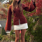 Damen Modischer Strickcardigan mit weitem Ärmel und eleganter Knopfleiste R&B