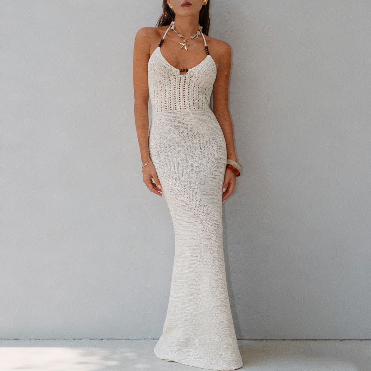 Damen elegantes Strickmaxikleid mit raffinierten Details R&B