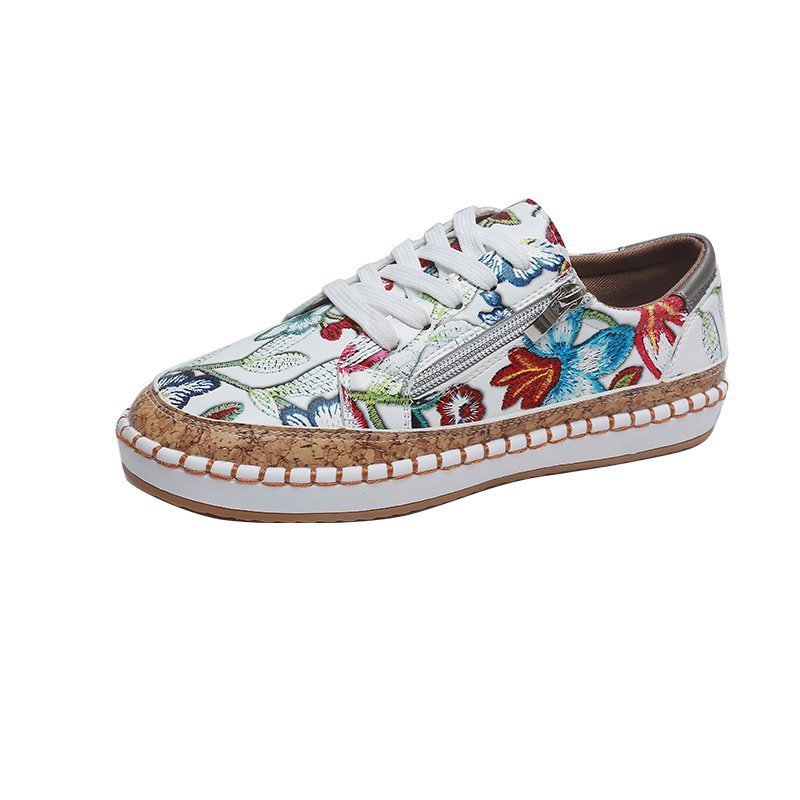 Damen Bequeme Sneakers mit Korksohle und Reißverschluss
