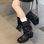 Damen modische Stiefel mit dekorativen Schnallen und robustem Profil R&B