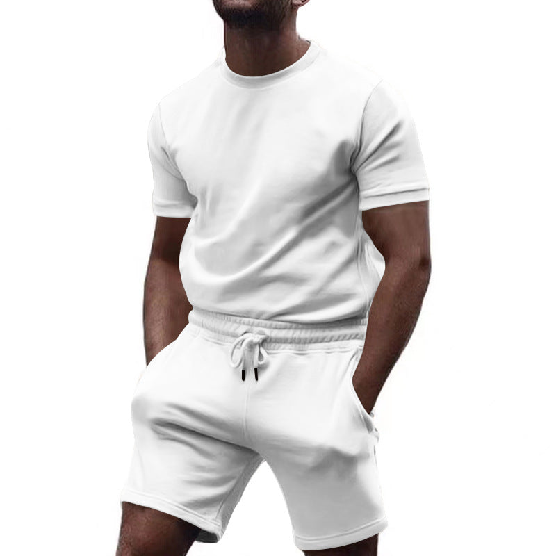 Herren nan minimalistisches Jersey-Ensemble mit bequemem Rundhalsshirt und elastischer Tunnelzug-Kurzhose R&B