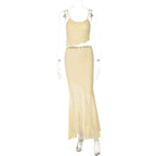 Damen Elegantes Maxikleid mit Längsnaht und Spaghettiträgern R&B