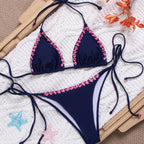 Damen Triangel-Bikini mit floralen Akzenten und verstellbaren Trägern R&B