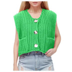 Damen Strickweste mit praktischen Taschen und dekorativen Holzknöpfen R&B