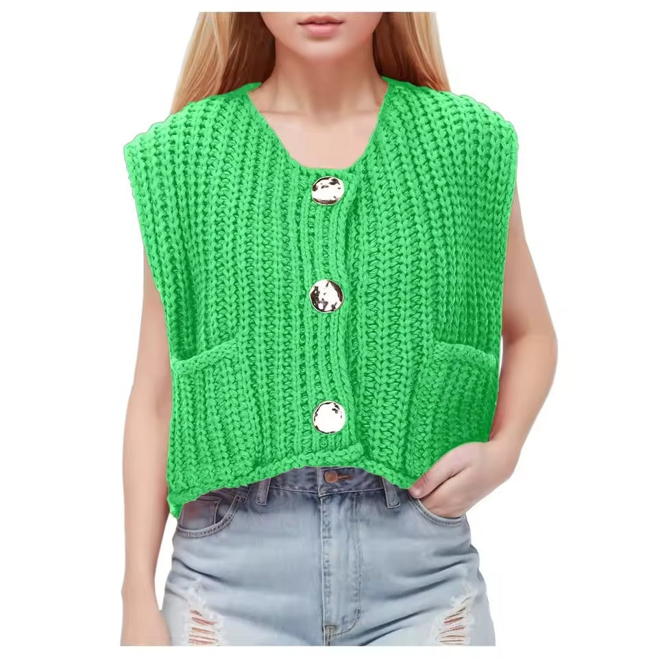 Damen Strickweste mit praktischen Taschen und dekorativen Holzknöpfen R&B